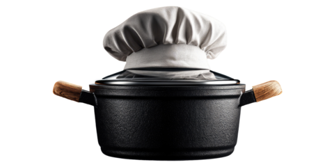 Chef's pot, a black cooking pot with a white chef's hat