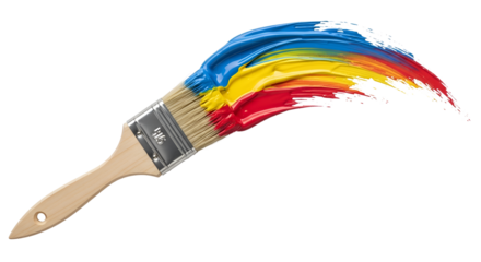 Paintbrush stroke with blue yellow and red colors isolated PNG with Transparent Background