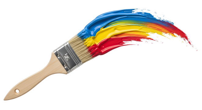 Paintbrush stroke with blue yellow and red colors isolated PNG with Transparent Background