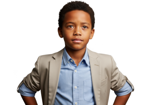 Professional young boy in blazer portrait photography, headshot of boy in business attire, handsome kid isolated on transparent background