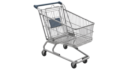 Empty metal shopping cart isolated PNG with Transparent Background