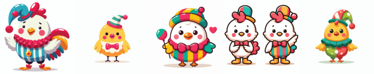 funny chicken vector dressed as a clown