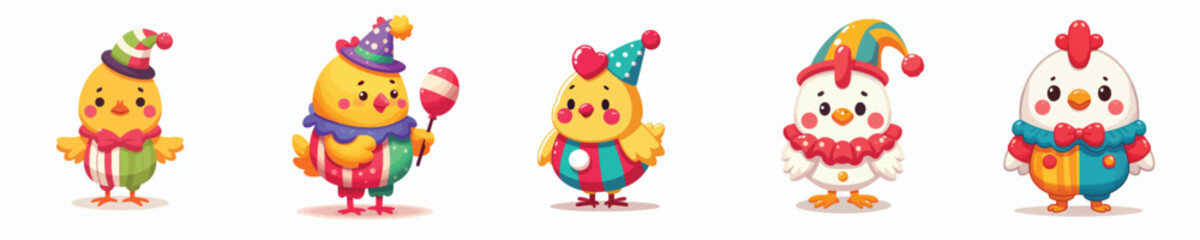 funny chicken vector dressed as a clown