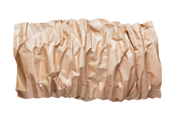 Texture of crumpled brown paper, recycled paper, secondary use, isolated on transparent background, png