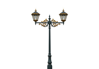 Obraz premium Elegant double lamp post with ornate details isolated on transparent background