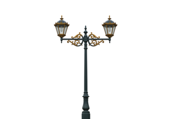 Elegant double lamp post with ornate details isolated on transparent background