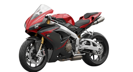 Red and black sports motorcycle isolated PNG with Transparent Background