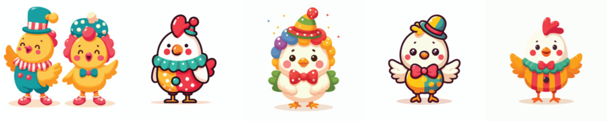 funny chicken vector dressed as a clown