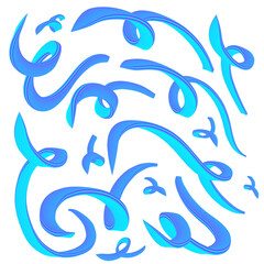 Abstract flowing blue brush strokes organic shapes handmade drawing artistic decorative elements modern graphic design element isolated on transparent background Hand Draw Line ART