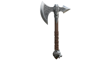 Ornate viking battle axe with intricate details isolated PNG with Transparent Background