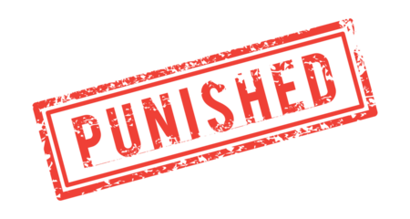 red rubber stamp, written punished