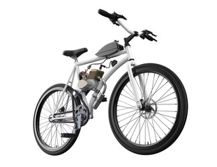 Obraz premium High-Resolution Motorized Bicycle with Petrol Engine Kit - Isolated Gas Powered Push Bike on Transparent HD Background, Ideal for Urban Commuter Design Assets and DIY Personal Transport Projects.