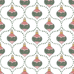Christmas tree toys seamless pattern for wallpapers, textile prints, wrapping papers, backgrounds, stationery, holiday decor, etc. EPS 10