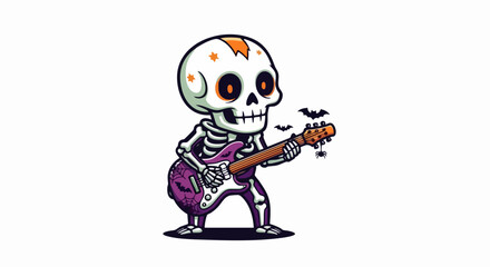 Fototapeta premium Cartoon Skeleton Playing Electric Guitar.