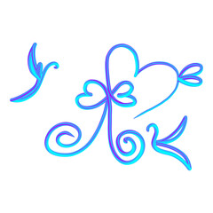 Hand drawn neon glowing heart with initial letters and swirls perfect for romantic art and design projects isolated on transparent background Hand Draw Line ART