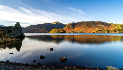 Serene lake at dawn with autumnal hues