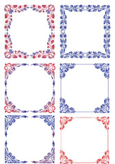 Ornate Floral Decorative Borders in Red and Blue Hues.