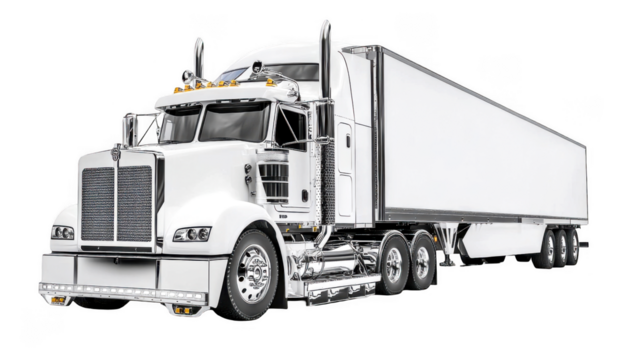 Pristine white semi truck with trailer shows commercial transport