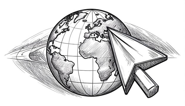 Hand-drawn globe with cursor