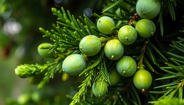 Close-up of green juniper berries on a branch