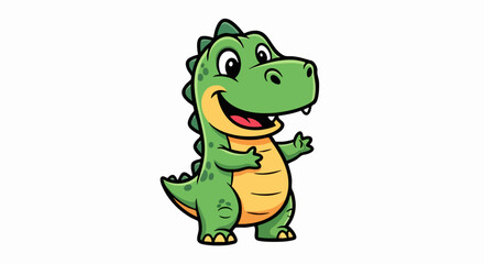Fototapeta premium Friendly Cartoon Dinosaur Waving with a Cheerful Smile.