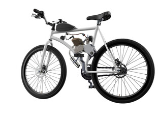 Obraz premium High-Resolution Motorized Bicycle with Petrol Engine Kit - Isolated Gas Powered Push Bike on Transparent HD Background, Ideal for Urban Commuter Design Assets and DIY Personal Transport Projects.