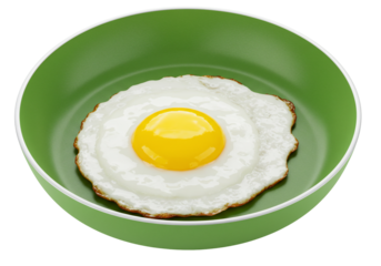 Fried egg in green pan overhead view food photography