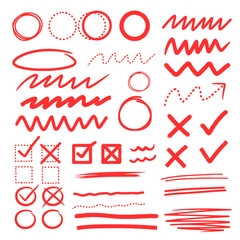 Handdrawn Red Marker Sketch Symbols Set