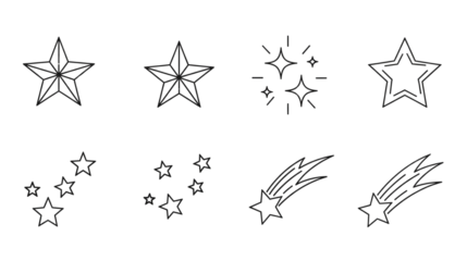 Shooting Star Vector Set with Outline Style Variations