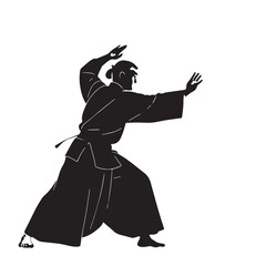 Black aikido japan Silhouette Vector, High Quality Illustration on White Background