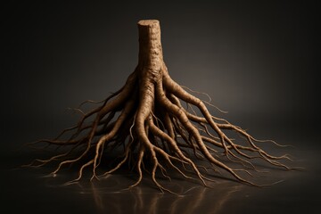 Tree roots exposed in dramatic light. Use for growth, foundation, sustainability, and motivational branding campaigns.
