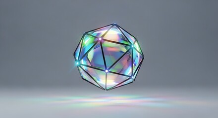Prism facet glowing sphere with iridescent hues on a neutral backdrop