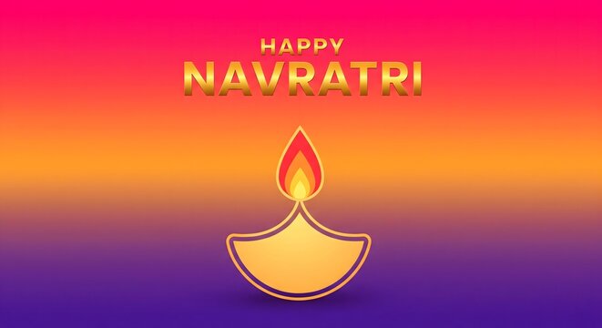 Happy navratri greeting with glowing diya and gradient background