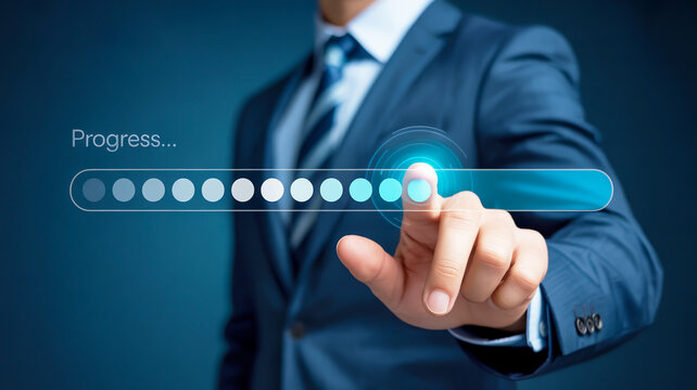 Businessman Touching a Progress Bar on a Digital Interface suit loading bar