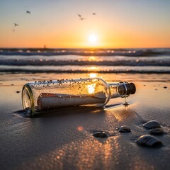 Sunset Beach Message in Bottle.