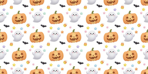 Adorable Halloween Pattern: Pumpkins, Ghosts, and Candy Corn