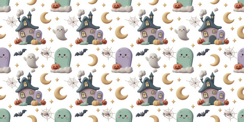 Adorable Halloween Pattern: Spooky Cute Ghosts, Haunted Houses, and Pumpkins