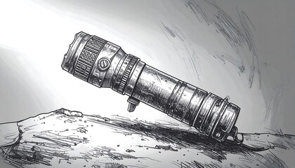 Sketch of a flashlight on a rock