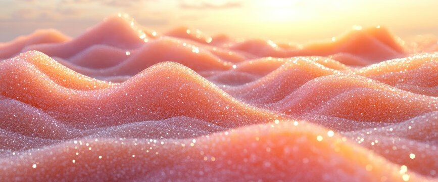 Glittering, peach-hued undulating surface, lit by warm sunlight