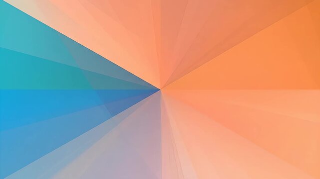 Abstract radial burst of converging geometric shapes in shades of blue, orange and lavender