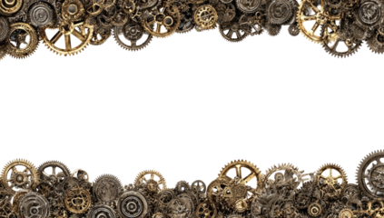 Gears frame a black background