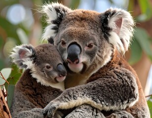 Fototapeta premium Mother and joey koala cuddling