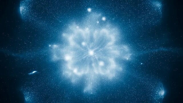 Ethereal blue fractal of cosmic dust with a starburst origin on dark backdrop