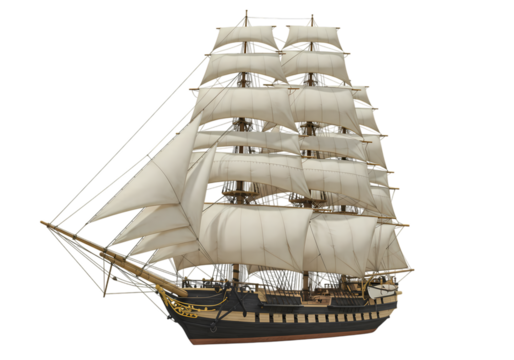 Majestic Sailing Ship A Detailed View of a Classic Tall Ship isolated on transparent background