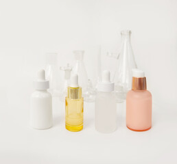 skin serum, moisturizing and whitening serum, fruit acids.Glass Volumetric Flask  ,Laboratory Flasksare used for  laboratory work  in the background