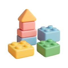 Colorful building blocks stacked and scattered isolated on transparent background