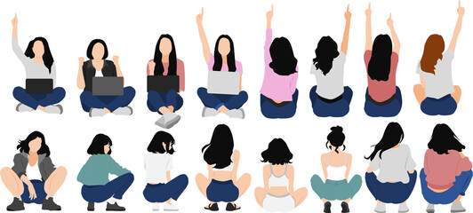 しゃがんでいる女性のイラスト