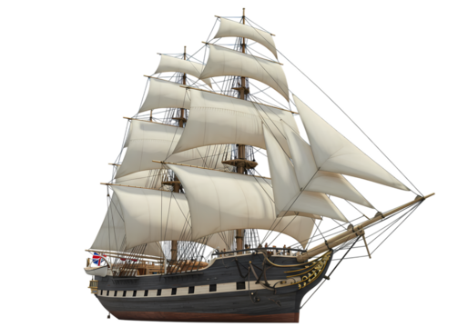 Majestic Sailing Ship A Classic Clipper Ship on the Open Ocean isolated on transparent background