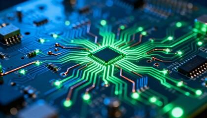 Illuminated Microchip on Circuit Board