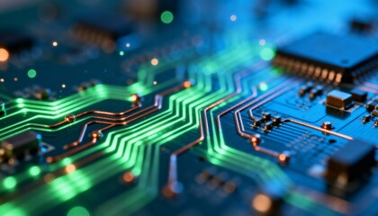 Illuminated Circuit Board: Microscopic View of Electronics